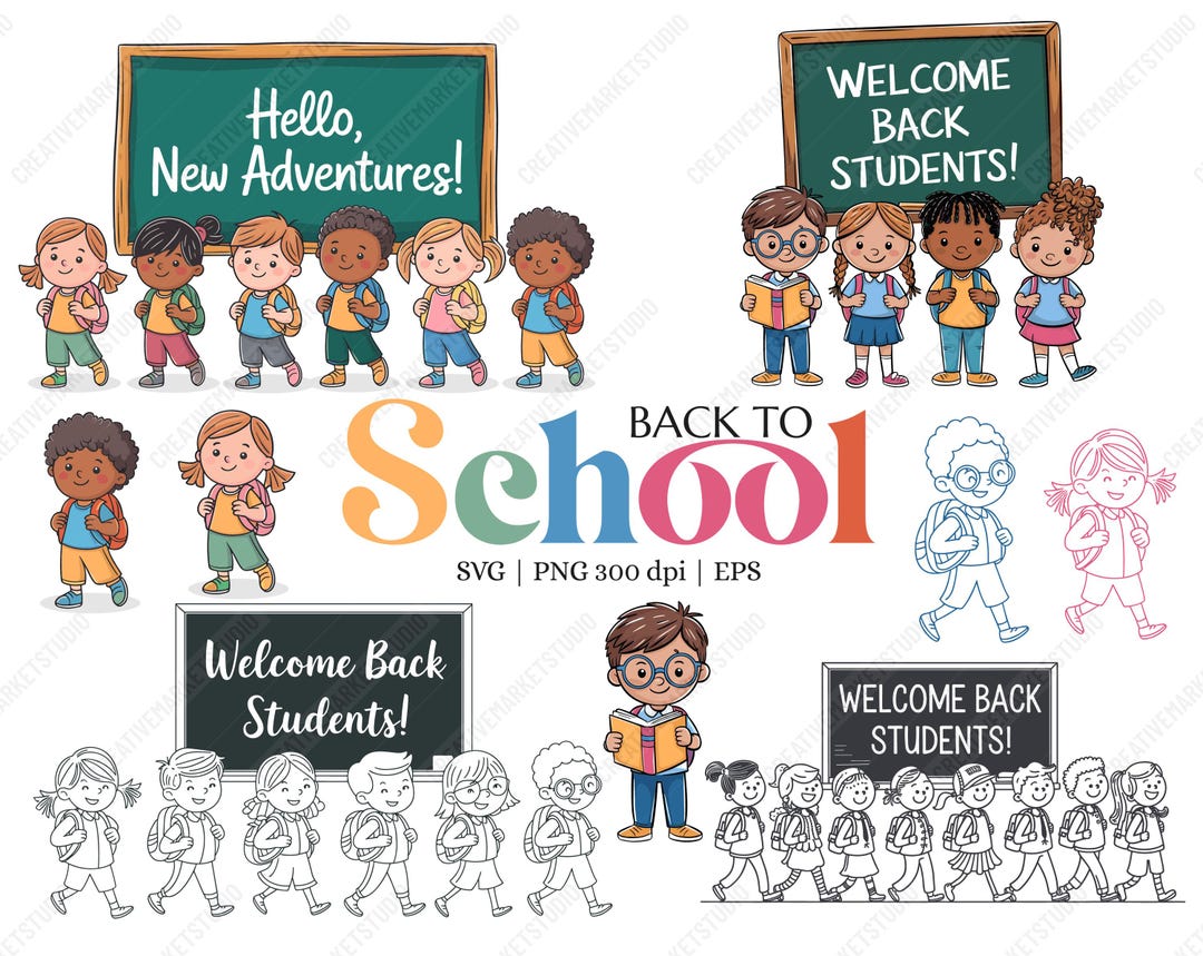 Back to School Clipart Bundle – Diverse Children, Kids & Chalkboards ...