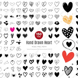 Hart SVG, hand getrokken, symbool van de liefde, doodle, clipart, Valentijn gesneden bestanden voor Cricut & silhouet