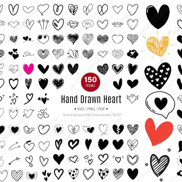 Heart SVG, Hand Drawn, Love Symbol, Doodle, Clipart, Valentine Cut Files for Cricut & Silhouette