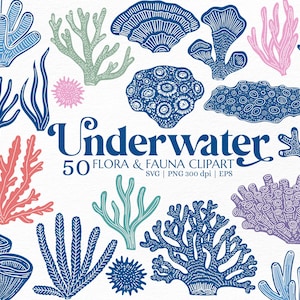 Handritat havsklipppaket – Korallrev och marint liv SVG PNG EPS för hantverk