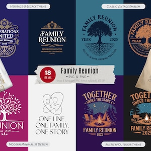 Paquete de reunión familiar: diseños SVG y PNG para camisetas, tazas, bolsos, invitaciones, regalos, emblemas y logotipos, decoraciones y recuerdos