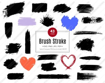 Hand-Drawn Brush Stroke SVG Bundle – Paint Splatter Clipart PNG for Crafts and   Backgrounds