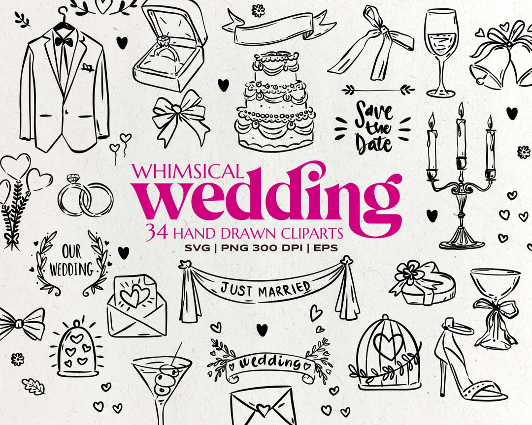 Whimsical Wedding SVG Clipart Bundle – Hand-drawn Floral Frames PNG EPS ...