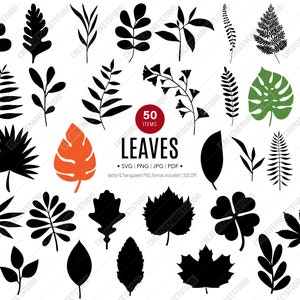 Leaf Silhouette SVG – Hand-Drawn Leaves Clipart PNG for Crafts and Decor