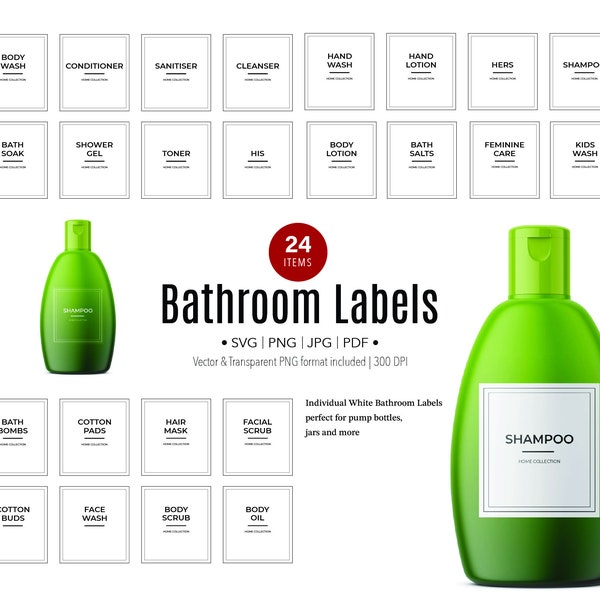 Bathroom Label Modern Storage, Minimalist Printable Organisation Labels for DIY Home Decor, Perfect Housewarming Gift, Container Decals