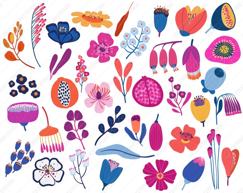 Abstract Flower SVG PNG Bundle – Colorful Hand-drawn Floral Clipart for ...