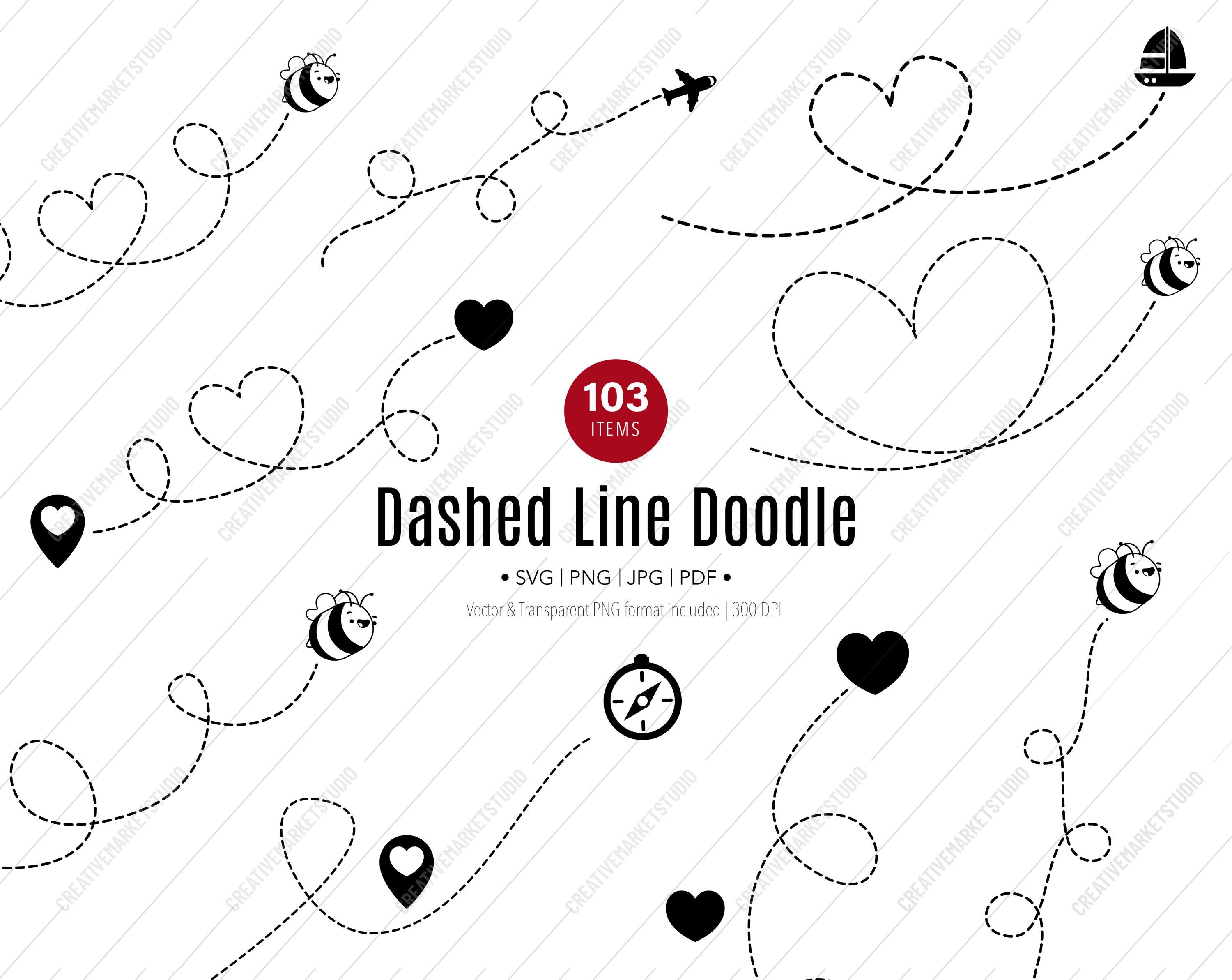 Dotted Line SVG, Dashed Line Doodles Set, pin dotted line, heart shape, airplane dotted line, ship journey, Dotted Line Doodles, Dashed Line