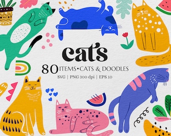 Whimsical Cats & Doodles SVG Bundle – Playful Feline Clipart PNG for Crafts