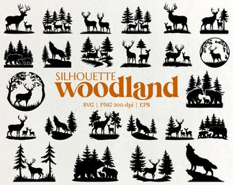 Woodland Animal Silhouette Clipart SVG – Deer, Bear, Wolf PNG for Crafts, Shirts & Decor