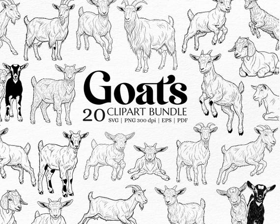 Goat Clipart Bundle – Hand-Drawn Goat Silhouette for Farmhouse Decor & Apparel
