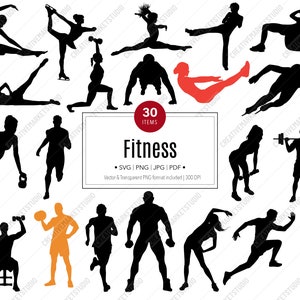 Workout Fitness Clipart Bundle - Gym Silhouettes SVG, Woman Exercise Cut Files for Gym T-Shirts, Cricut Sublimation, Bodybuilding Gift