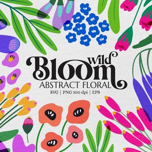 Wilde bloemen abstracte vormen bundelset - bladeren, cadeau bloemsierkunst muur, handgetekende, textielkunst, moderne bloemen, commercieel gebruik, SVG