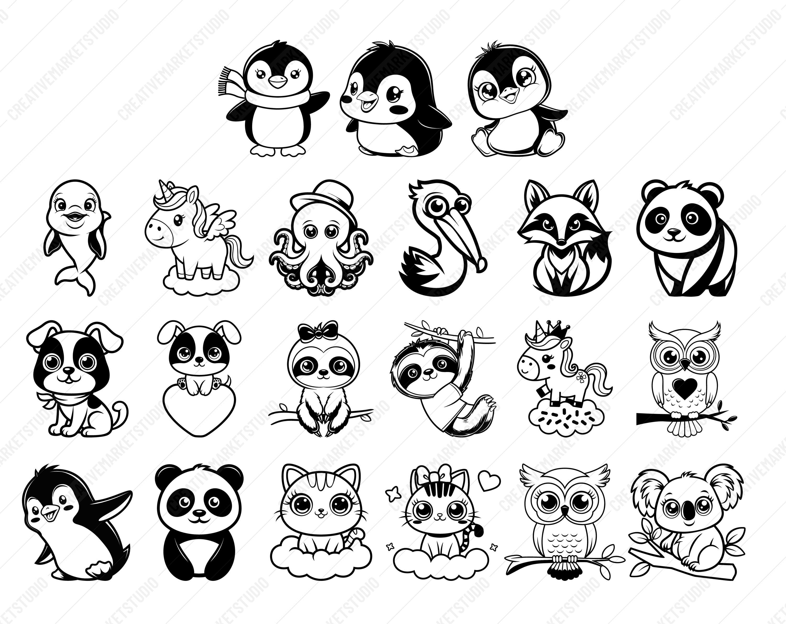 Kawaii Animals SVG Clipart Bundle - Cute Adorable Animal Designs for ...