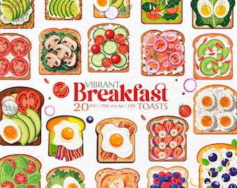 Lebendige Frühstück Toast Clipart - Gesunde Lebensmittel Illustration PNG SVG für Rezept-Design