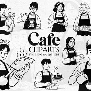 Hand-drawn Cafe Cliparts Bundle | Barista SVG for Mugs, Wall Art, Posters, Invitations, Tumblers, Labels & Cafe Signs
