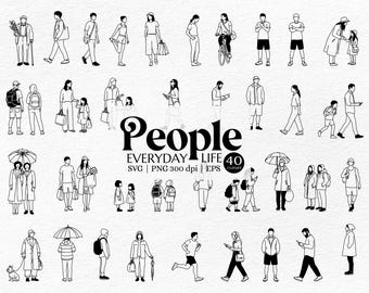 Diverse People Line Art SVG Bundle: Modern Human Silhouettes for Digital Crafts, Architectural
