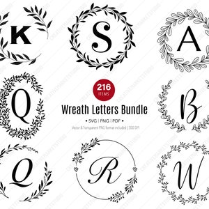 Monogram SVG-bundel, achternaam Svg, eerste monogram, bloei alfabet clipart, Laurel brief commercieel gebruik gesneden bestanden