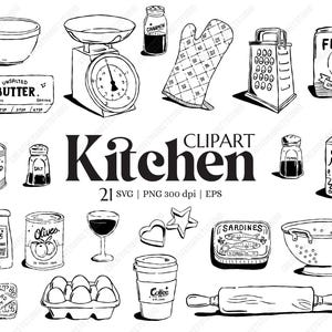 Kitchen Doodle Clipart SVG-paket – Handritade redskap och mat PNG för hantverk