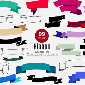 Ribbon Clipart Bundle SVG, Banner Header, genähte Bänder Clipart, Regenbogenbänder, Etikett, Vektor für Cricut, Silhouette