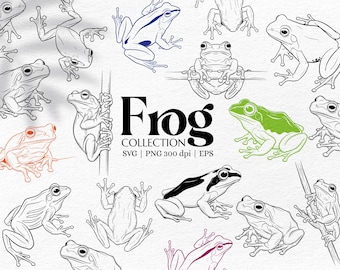 Handgezeichnete Frosch Clipart Bundle - Tier SVG PNG EPS für Aufkleber, Shirts und zum Basteln