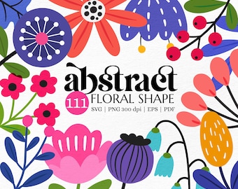 Abstract Floral Clipart Bundle – Hand-Drawn Spring Flowers and Leaves SVG PNG for Crafts & Decor