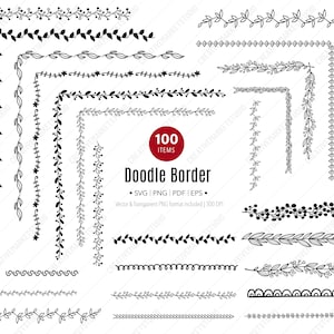 Imágenes prediseñadas de borde dibujado a mano, marcos de doodle, planificador, marco de letra, separador floral, borde de página, elemento de diario de viñetas, imágenes prediseñadas de maestro
