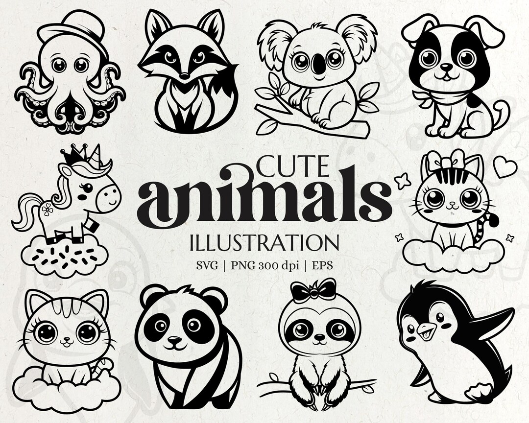 Kawaii Animals SVG Clipart Bundle - Cute Adorable Animal Designs for ...