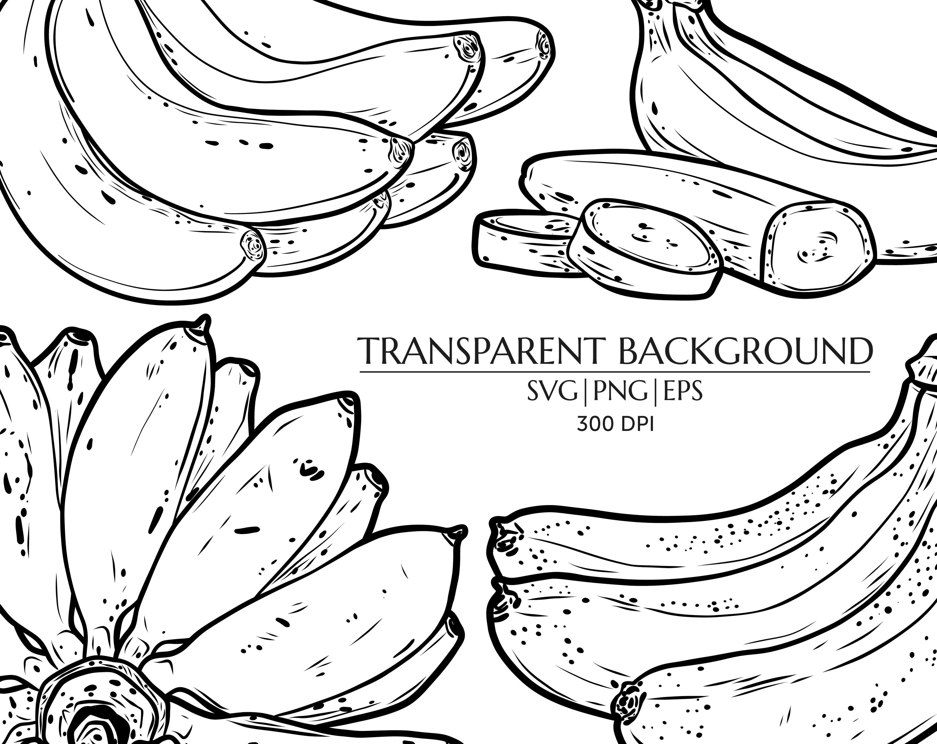 Banana Line Art SVG Clipart – Tropical Fruit PNG EPS for Crafts, Decor ...
