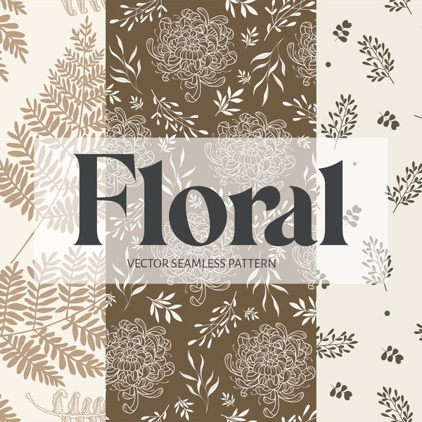 Floral Seamless Patterns, Digital Paper, Scrapbook Papers, Seamless Patterns, Digital Background, Printable Paper Set, Floral Leaves