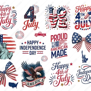 Pacote do Dia da Independência – Clipart PNG SVG de 4 de julho para camisetas, artesanato, sublimação, cartões, adesivos, scrapbooking