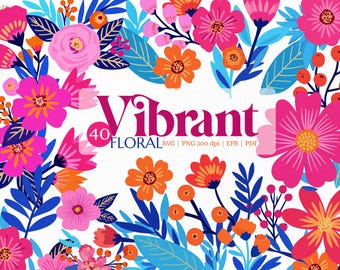 Lebendiges, Buntes, Blumenmuster Clipart - Abstraktes Blumen- & Blattmuster zum Basteln