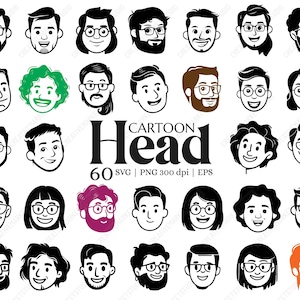 Cartoon Head Clipart SVG Bundle, Emoji Faces Expression, Feeling Characters, Expression Doodle Caricature, Hand drawn People Avatar
