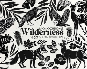 Rustikales Waldtier SVG PNG - Monochromes Wald Clipart Bundle für Dekor und Basteln