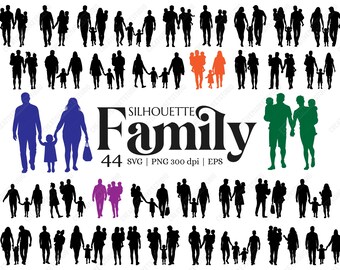 Familie Silhouetten SVG Bundle - 44 Eltern und Kinder Clipart PNG zum Basteln