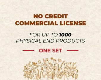 NO CREDIT Commercial License for One Set, for up to 1000 Units, Digital Svg, Png, Eps, Pdf, Jpg, Clipart, Procreate Brushes