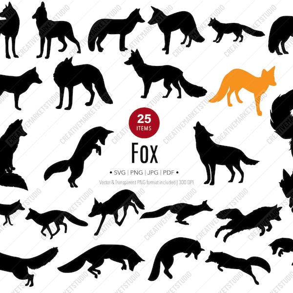 Fox svg bundle, fox clipart, fox silhouette svg, fox pdf, cut files for cricut and silhouette