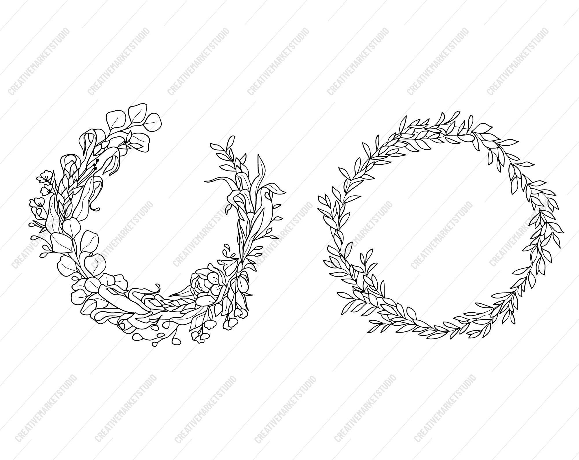 Floral Wreath SVG Bundle - Heart Shape, and Wedding Monogram Circle ...