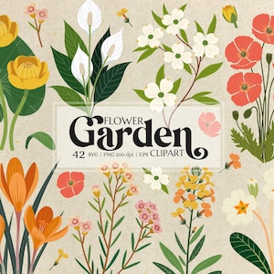 Zestaw clipartów Garden Flower do sublimacji i rzemiosła, kwiatowy SVG PNG do zaproszeń, kartek okolicznościowych, scrapbookingu, botanicznego wystroju domu