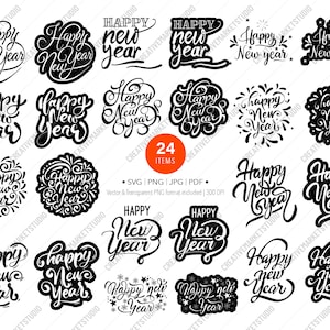 Feliz año nuevo paquete SVG, Año nuevo SVG, camisa de año nuevo, traje de año nuevo svg, SVG con letras a mano, sublimación de año nuevo, corte de archivo cricut