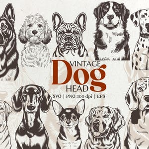 Vintage Hundeköpfe SVG Bundle - Rassespezifische Hunde Porträts, Clipart für Cricut & Silhouette, spähende Hundegesichter Grafiken
