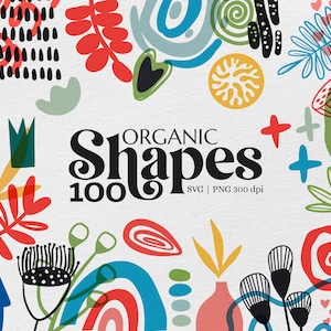 Paquete de imágenes prediseñadas de formas orgánicas florales abstractas, estilo Matisse, ilustraciones de plantas, texturas dibujadas a mano alzada SVG PNG, arte minimalista retro