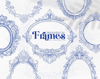 Hand-Drawn Baroque Frame Clipart – Vintage Ornamental SVG PNG EPS for Wedding Invitations and Decor