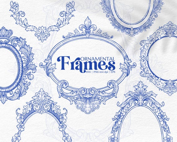 Hand-Drawn Baroque Frame Clipart – Vintage Ornamental SVG PNG EPS for Wedding Invitations and Decor