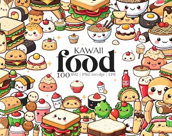 Pacote de Clipart de Comida Kawaii – Adoráveis imagens SVG de comida japonesa rápida para artesãos e designers