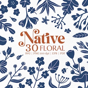 Native Floral Clipart Bundle – Folk Native Botanical Elements PNG SVG for Design Crafts