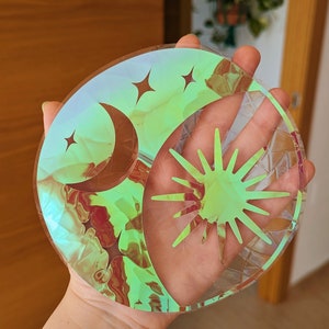 Adesivo acchiappasole Sole-Luna, Adesivo Stella Arcobaleno, Adesivo Sole-Luna Olografico, Adesivo Magico, Adesivo per Decorazione Estiva di Finestre