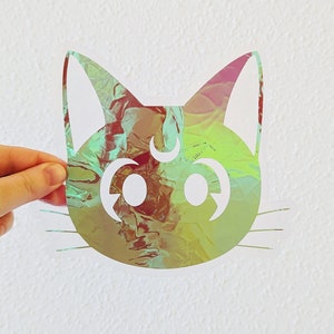 Cat Warrior Moon Suncatcher, adesivo per finestra Sailor Moon, adesivo con raggi arcobaleno, adesivo olografico suncatcher, adesivo con raggi solari