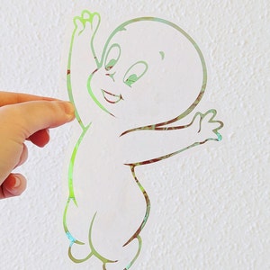 Casper ghost suncatcher, autocollant Casper Halloween, autocollant rayons arc-en-ciel, autocollant holographique suncatcher, autocollant fantôme Casper