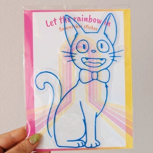 Autocollant suncatcher pour chat noir Jiji, autocollant arc-en-ciel, autocollant holographique, autocollant Kiki's Delivey Service, autocollant de fenêtre pour chat jiji