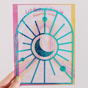 Adesivo acchiappasole a forma di luna, adesivo lunare, adesivo olografico per finestre, adesivo arcobaleno, adesivo per finestre con raggi di sole, decorazione estiva